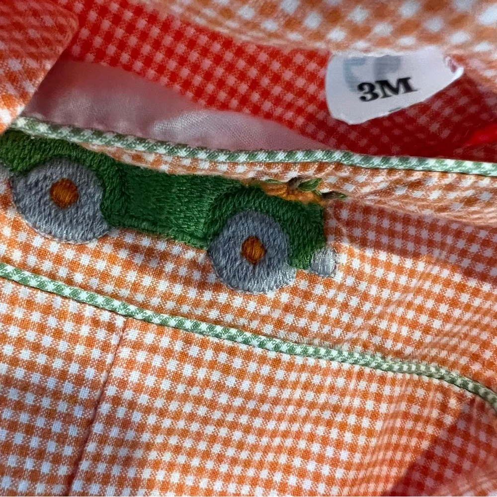 Orange Gingham Pumpkin Truck Overalls